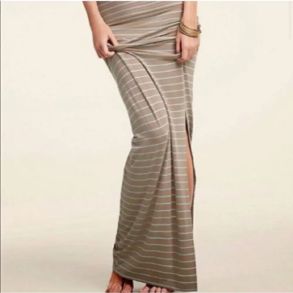 Victoria's Secret Ruched Side Tan & Teal Stripe Maxi Tank Dress - Picture 2 of 15